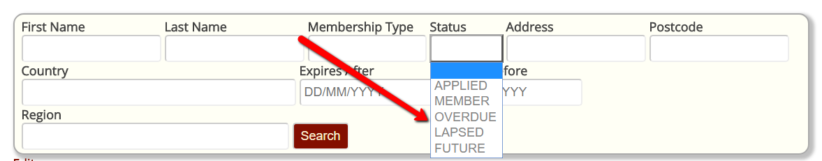 Membership status search field